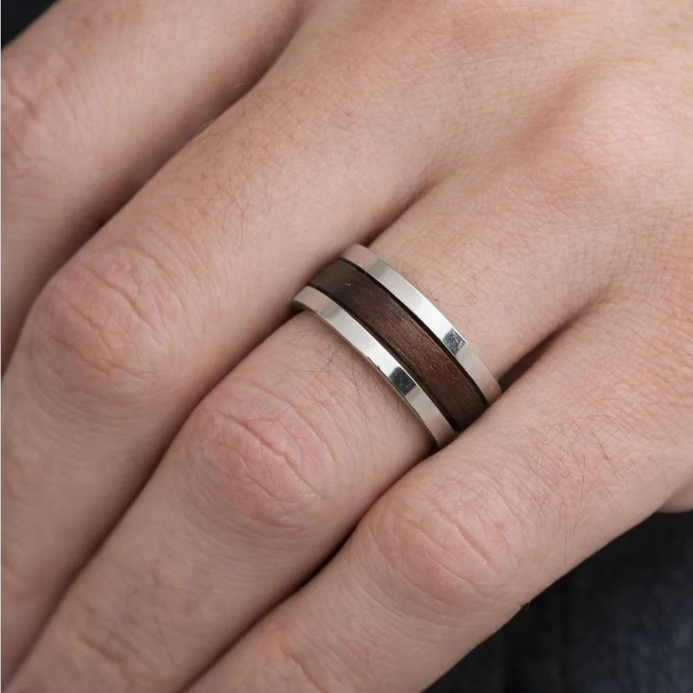 Louis Vuitton Silver and Wood Inlay Men's Ring